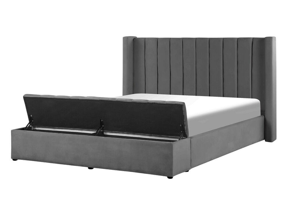 Beliani Zamatová posteľ s úložným priestorom 140 x 200 cm sivá NOYERS